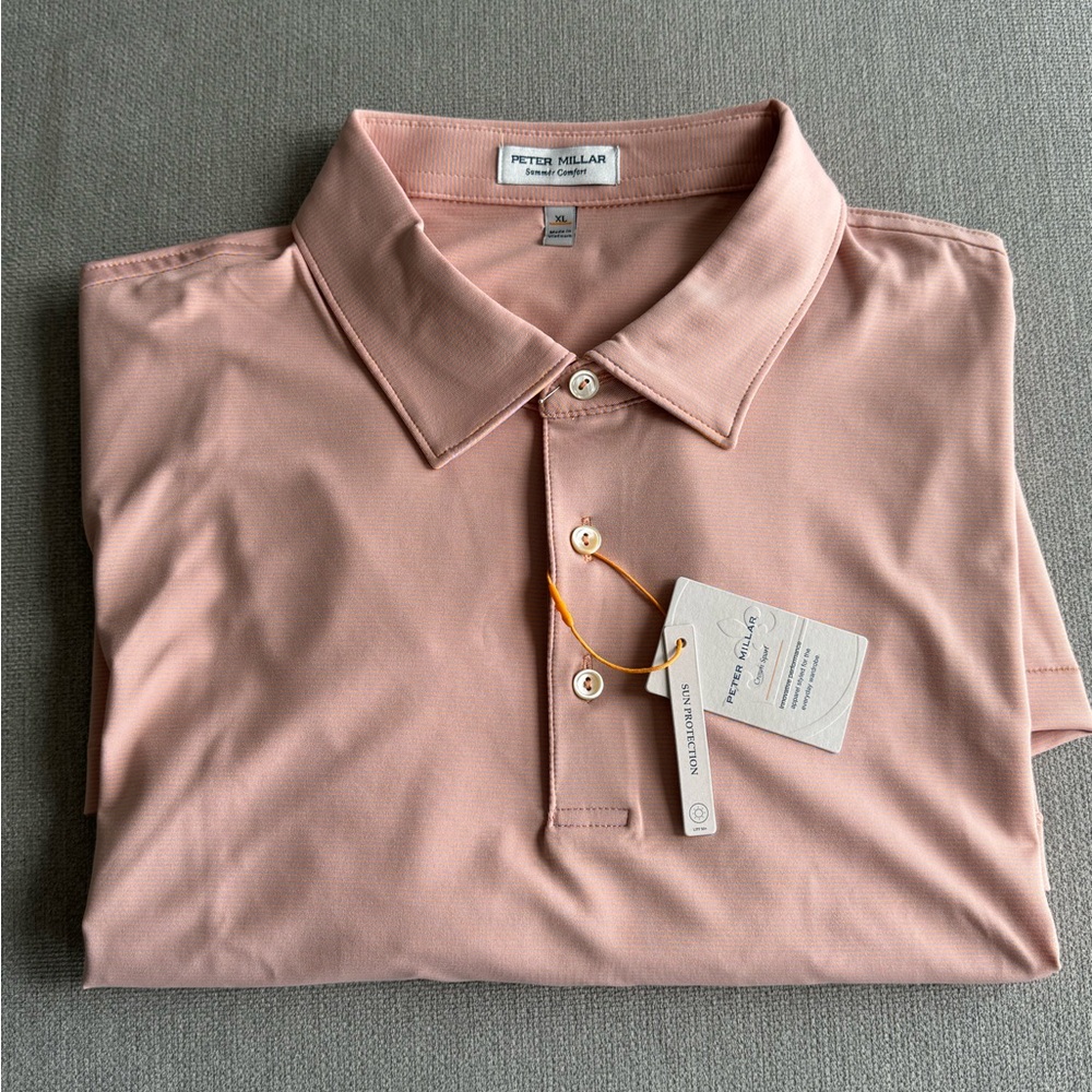 Peter Millar CS Summer Comfort Men’s XL Striped Orange Gray Golf Polo Shirt